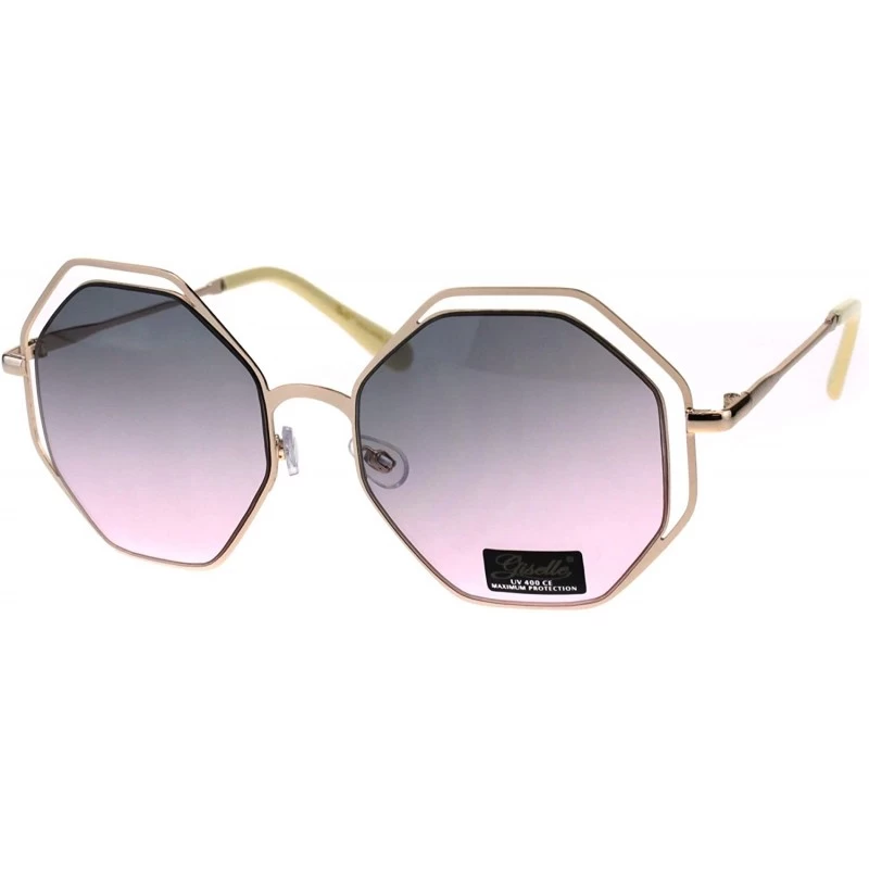 Rectangular Double Rim Octagonal Designer Fashion Mod Womens Luxury Sunglasses - Gold Grey Pink - CT18EGW4URQ $23.73