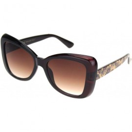 Butterfly Womens 90s Paisley Arm Butterfly Thick Plastic Designer Sunglasses - Dark Brown Gradient Brown - CI18NDYXHCI $22.61