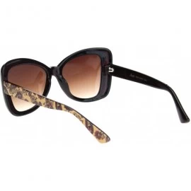 Butterfly Womens 90s Paisley Arm Butterfly Thick Plastic Designer Sunglasses - Dark Brown Gradient Brown - CI18NDYXHCI $10.93
