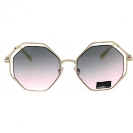 Rectangular Double Rim Octagonal Designer Fashion Mod Womens Luxury Sunglasses - Gold Grey Pink - CT18EGW4URQ $15.50