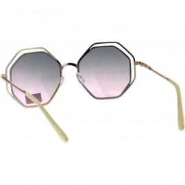 Rectangular Double Rim Octagonal Designer Fashion Mod Womens Luxury Sunglasses - Gold Grey Pink - CT18EGW4URQ $27.21