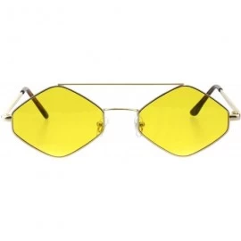 Rectangular Hippie Diamond Shape Pimp Daddy Metal Rim Double Bridge Sunglasses - Gold Yellow - CY18G0D9I8L $24.34