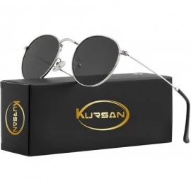 Wayfarer Small Round Polarized Sunglasses for Men Women Mirrored Lens Classic Circle Sun Glasses - Silver Frame/Black Lens - ...