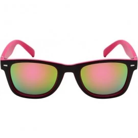 Sport Two-Tone Horned Rim Sunglasses with Color Mirrored Lens 541012TT-REV - Matte Grey+pink - C212DG7J0ND $11.52