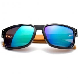 Round "Camarillo Flash" Squared Design Fashion Real Bamboo Sunglasses with Flash Lenses - C212M1OCWIR $10.06
