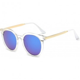 Goggle Women Retro Classic Round Cat Eye Mirrored UV Protection Fashion Sunglasses - Purpleblue - CB18WTI5MG3 $40.84
