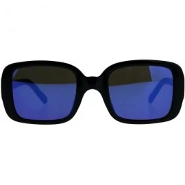 Rectangular Womens Thick Plastic Minimal Color Mirror Mod Sunglasses - Black Blue - CP18C7I8UX7 $19.85