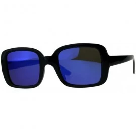 Rectangular Womens Thick Plastic Minimal Color Mirror Mod Sunglasses - Black Blue - CP18C7I8UX7 $10.46