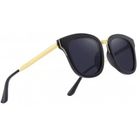 Square Women Polarized Sunglasses Cat eye Sun glasses Metal Temple S6082 - Black - CA180A3UDNS $14.69