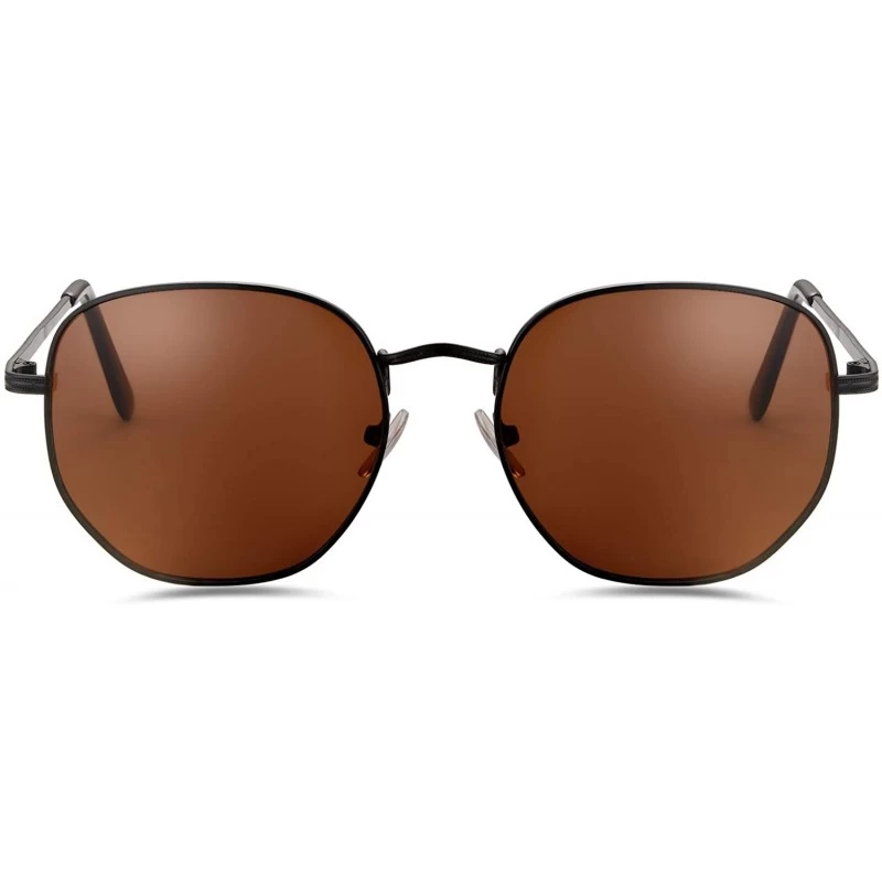 Round Women's Modern Oversized Sunglasses Square Sunnies - Black Frame/Brown Lens - C118U0IDH7H $10.63