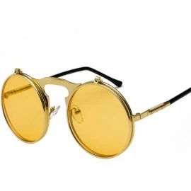 Semi-rimless Vintage Steampunk Flip Up Men Sunglasses Women Retro Round Metal Frame Sun Glasses Hinge Curved Legs UV400 - C71...