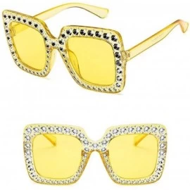 Square Women Fashion Square Frame Rhinestone Decor Sunglasses Sunglasses - Yellow - CU1902QD9C7 $35.86