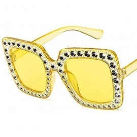 Square Women Fashion Square Frame Rhinestone Decor Sunglasses Sunglasses - Yellow - CU1902QD9C7 $13.97
