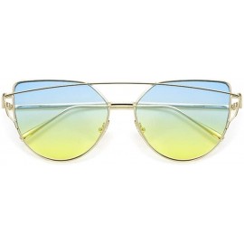 Cat Eye 2020 Cat Eye Sunglasses Women Vintage Metal Reflective Glasses for Women Mirror Retro (Color GoldBlueYellow) - C3199E...