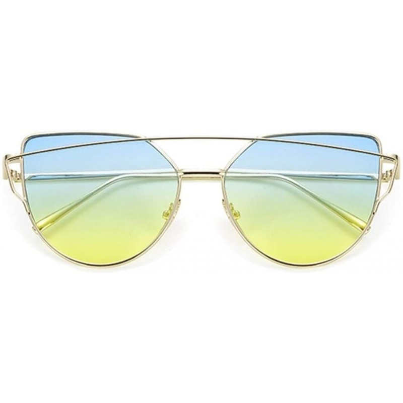 Cat Eye 2020 Cat Eye Sunglasses Women Vintage Metal Reflective Glasses for Women Mirror Retro (Color GoldBlueYellow) - C3199E...