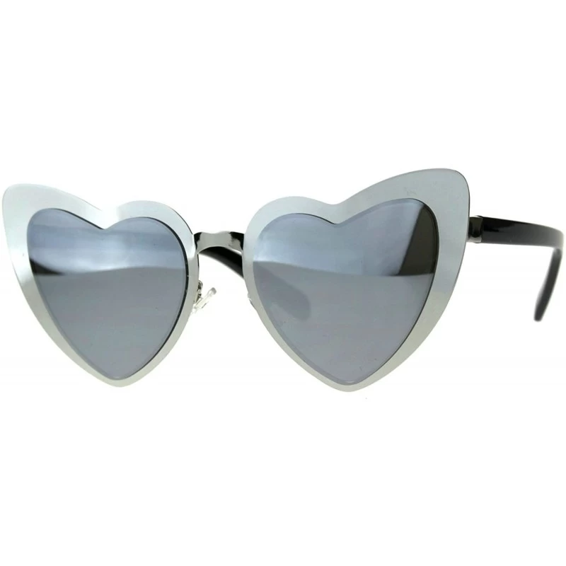 Oversized Heart Shape Sunglasses Metal Frame Lolita Fashion Shades UV 400 - Silver (Silver Mirror) - CR18EIG8Z8W $21.19