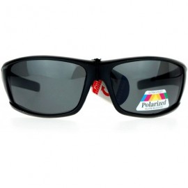 Rectangular Anti Glare Polarized Lens Mens Classic Rectangular Warp Around Sports Sunglasses - Matte Black - CY127FEU26H $21.91