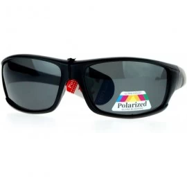 Rectangular Anti Glare Polarized Lens Mens Classic Rectangular Warp Around Sports Sunglasses - Matte Black - CY127FEU26H $10.42