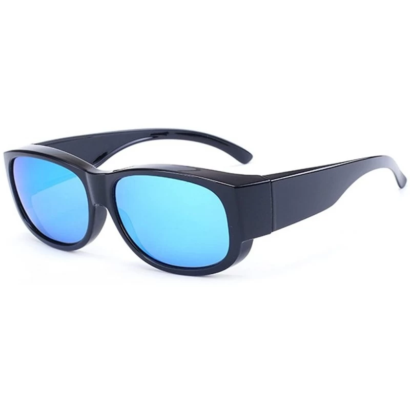 Square Wear Around Polarized Sunglasses for Men & Women TR90 Wear Over Prescription Glasses - Black/Blue - CL12FW5DU6F $13.91