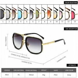 Square Retro Oversized Pilot Sunglasses Square Frame Metal Men Women Mirror Lens Blue Silver Pink Black - Grain+clear - C0189...