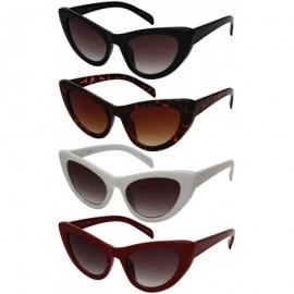 Square Retro Inspired Cateye Sunglasses for Women Plastic Frame 34181-AP - Red Frame/Grey Gradient Lens - CN18KDL7HSD $10.12