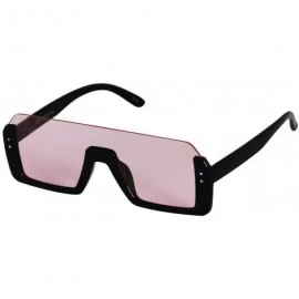 Rectangular Retro Shield Rectangular Lens Upside Down Half Rim Sunglasses for Women and Men - Black/Blue and Black/Pink - C71...