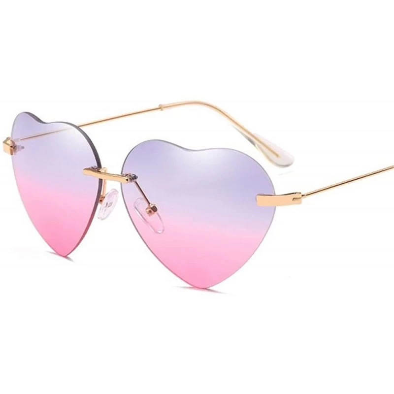 Aviator Retro Men Women Sunglasses Metal Heart Lovely Aviator Style Glasses Eyewear - Purple Pink - CR18D6EXX0X $18.52