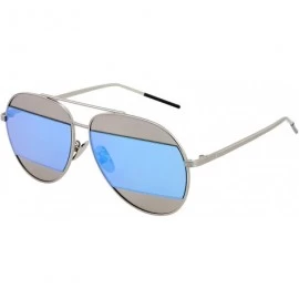 Aviator Fashion Metal Frame Flat Mirrored Lens Men Women Aviator Sunglasses 0723 - Silver Frame Blue Lenses - C512HXTQM3V $32.51