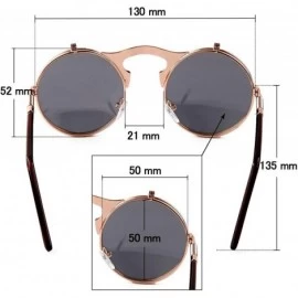 Goggle Round Sunglasses for Men Women 90's Retro Steampunk Style Flip Up Circle Sunglasses - Rose Gold Frame/Black Lens - CX1...