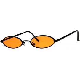Oval Super Skinny Sunglasses Womens Oval Flat Metal Frame Color Lens UV400 - Black (Orange) - C618GL8WLGK $9.54