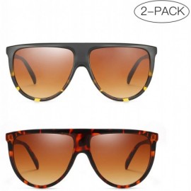 Square Square Oversized Sunglasses for Women Men Flat Top Fashion Sunnies - 02 Black Leopard+tortoise(2pack) - CI18HTWNT2T $1...