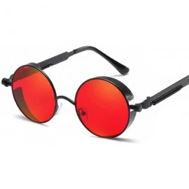 Round Steampunk Sunglasses Round Men Fashion Brand Women Sun Glasses Vintage Summer 2018 - Black With Red - C518CWH3D7Z $9.01