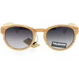 Round Polarized Real Bamboo Sunglasses Designer Fashion Round Keyhole UV 400 - Light Wood (Smoke) - CK1874ZXKLC $16.39