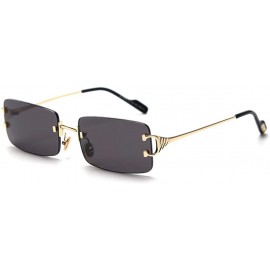 Rimless Tinted Sunglasses Rimless Men Retro Rectangular Sun Glasses for Women Summer Metal - Gold With Black - CU199ASA05L $2...