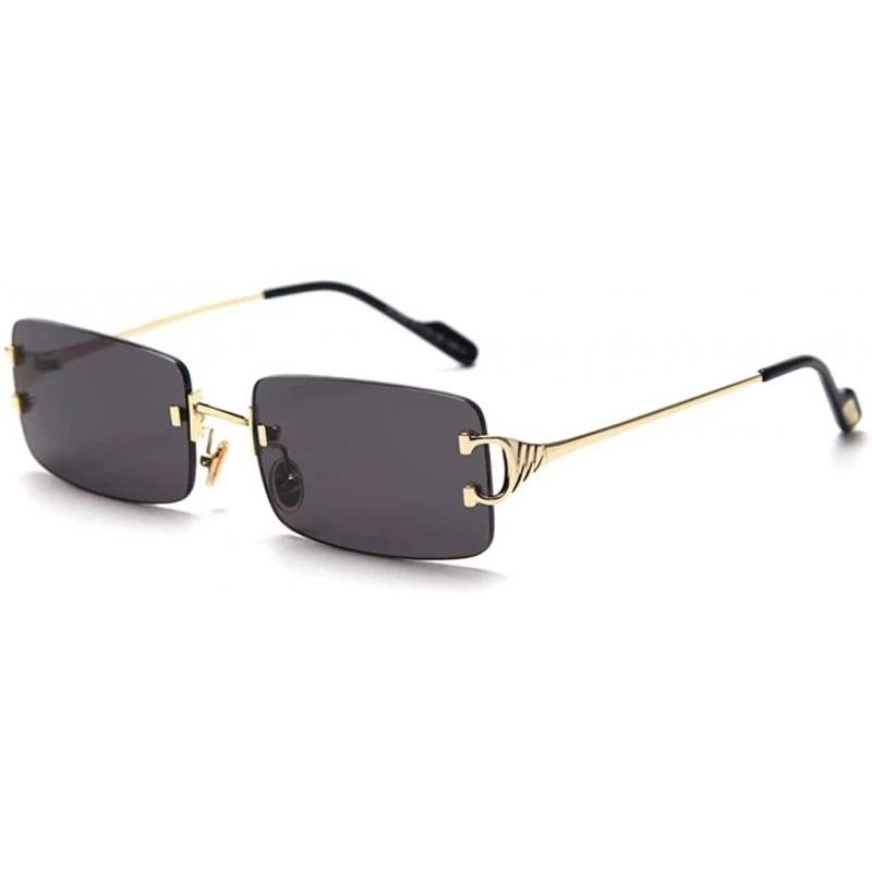Rimless Tinted Sunglasses Rimless Men Retro Rectangular Sun Glasses for Women Summer Metal - Gold With Black - CU199ASA05L $1...