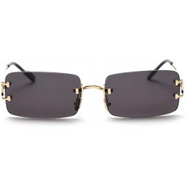 Rimless Tinted Sunglasses Rimless Men Retro Rectangular Sun Glasses for Women Summer Metal - Gold With Black - CU199ASA05L $2...