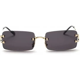 Rimless Tinted Sunglasses Rimless Men Retro Rectangular Sun Glasses for Women Summer Metal - Gold With Black - CU199ASA05L $1...