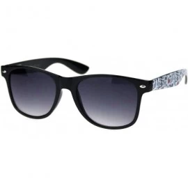 Rectangular Love Heart Print Arm Hipster Black Horn Rim Sunglasses - Shiny Black White Arm - CE18RQY53HC $18.51