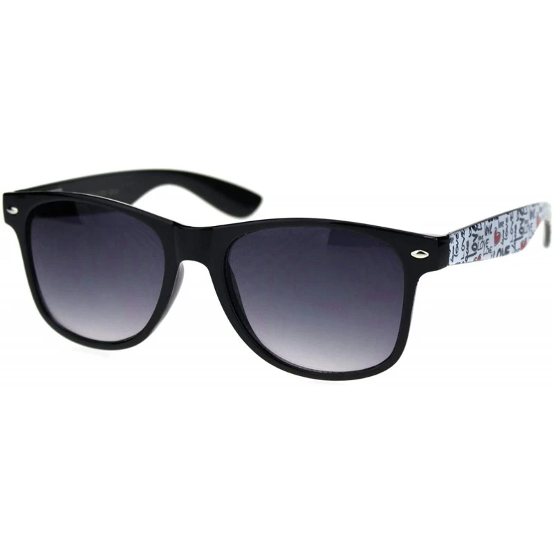 Rectangular Love Heart Print Arm Hipster Black Horn Rim Sunglasses - Shiny Black White Arm - CE18RQY53HC $18.51