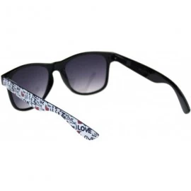 Rectangular Love Heart Print Arm Hipster Black Horn Rim Sunglasses - Shiny Black White Arm - CE18RQY53HC $12.18