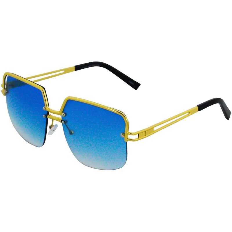 Aviator Design Double Bridge Square Metal Frame Vintage Fashion Sunglasses - Blue - CA18TLDUIOA $11.36