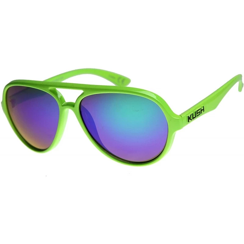 Aviator KUSH Mens Aviator Sunglasses With UV400 Protected Mirrored Lens - Green / Midnight - CQ122XJI4EL $8.78