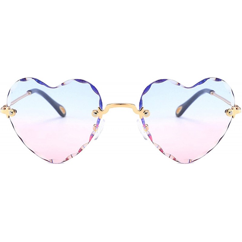 Rimless Classic Heart Lens Rimless Sunglasses for Women UV 400 Protection - Blue Pink - CY18RRM8AN3 $18.14