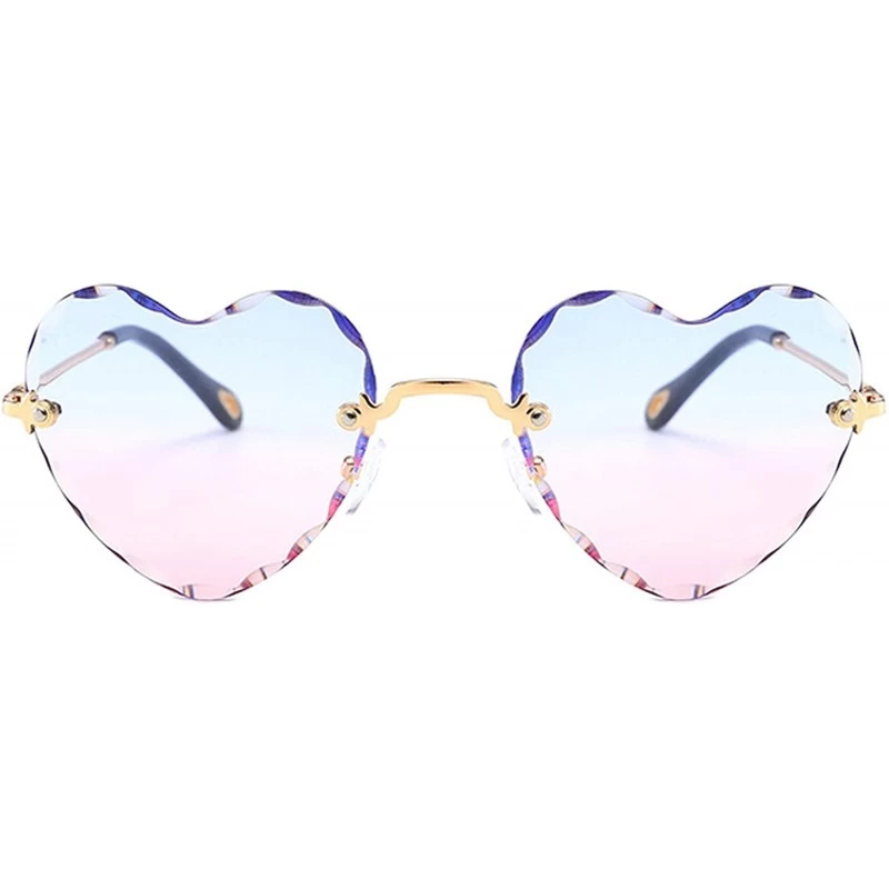 Rimless Classic Heart Lens Rimless Sunglasses for Women UV 400 Protection - Blue Pink - CY18RRM8AN3 $18.14