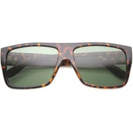 Square Casual Flat Top Wide Temple Square Lens Horn Rimmed Sunglasses 50mm - Tortoise / Green - CA124K96PWZ $18.56