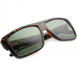 Square Casual Flat Top Wide Temple Square Lens Horn Rimmed Sunglasses 50mm - Tortoise / Green - CA124K96PWZ $7.88