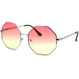 Rectangular Octagonal Hippie Tie Dye Gradient Lens Metal Rim Retro Sunglasses - Silver Red Yellow - C718Y92QH09 $20.91