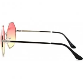 Rectangular Octagonal Hippie Tie Dye Gradient Lens Metal Rim Retro Sunglasses - Silver Red Yellow - C718Y92QH09 $18.45
