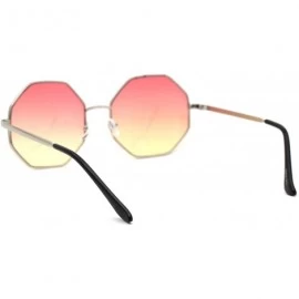 Rectangular Octagonal Hippie Tie Dye Gradient Lens Metal Rim Retro Sunglasses - Silver Red Yellow - C718Y92QH09 $18.45