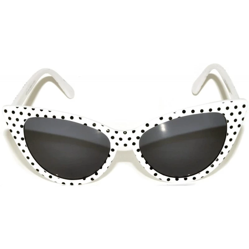 Cat Eye Women's Vintage Cat Eye Sunglasses UV Protection (.WHITE-FRAME-W-DOTS - PC Lens) - CD124KE9VVR $8.43